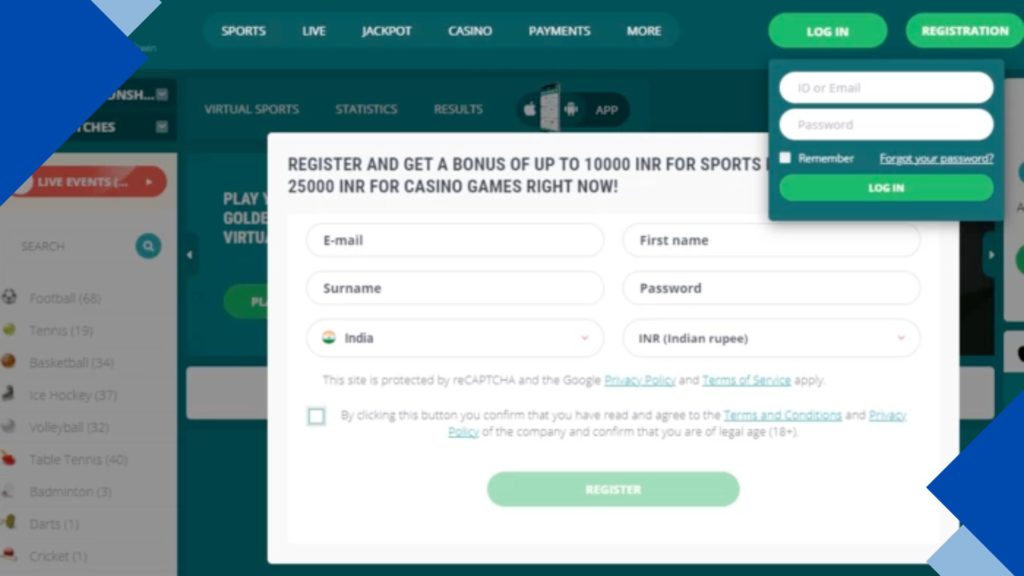 22bet registration process 